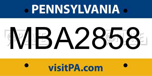 MBA2858 Pennsylvania License Plate