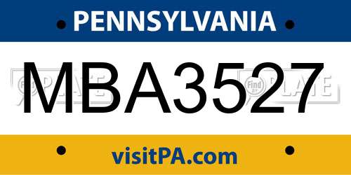 MBA3527 Pennsylvania License Plate