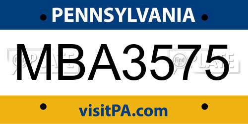 MBA3575 Pennsylvania License Plate
