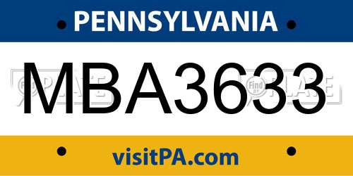 MBA3633 Pennsylvania License Plate