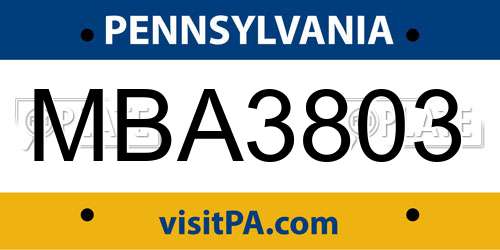 MBA3803 Pennsylvania License Plate