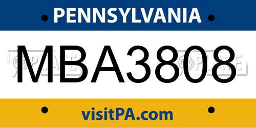 MBA3808 Pennsylvania License Plate