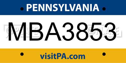 MBA3853 Pennsylvania License Plate