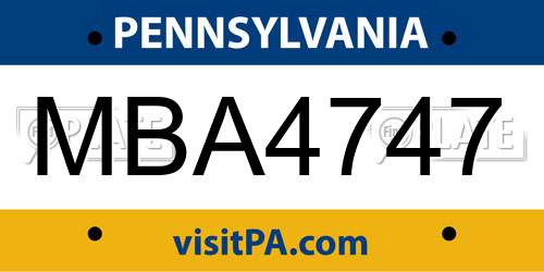 MBA4747 Pennsylvania License Plate