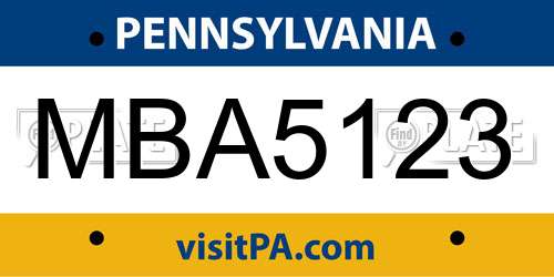 MBA5123 Pennsylvania License Plate