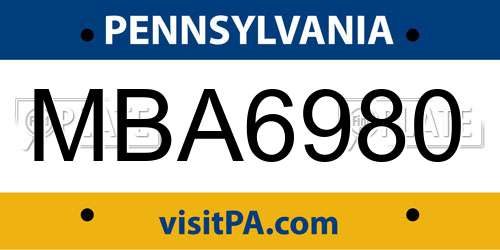 MBA6980 Pennsylvania License Plate
