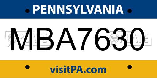 MBA7630 Pennsylvania License Plate