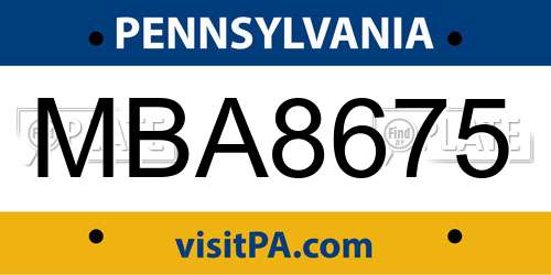 MBA8675 Pennsylvania License Plate