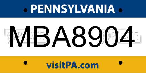 MBA8904 Pennsylvania License Plate