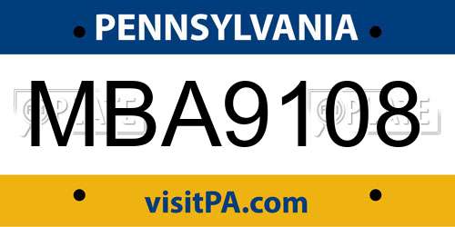MBA9108 Pennsylvania License Plate