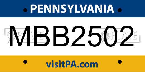 MBB2502 Pennsylvania License Plate