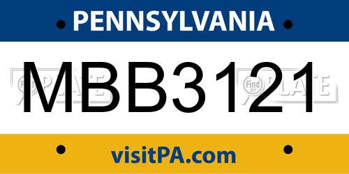 MBB3121 Pennsylvania License Plate
