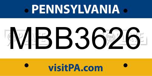 MBB3626 Pennsylvania License Plate