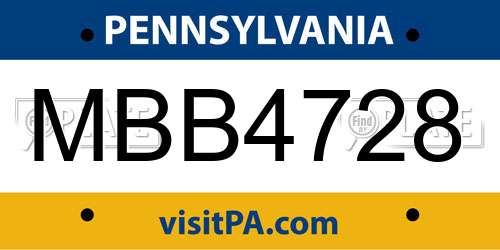 MBB4728 Pennsylvania License Plate