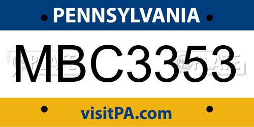 MBC3353 Pennsylvania License Plate