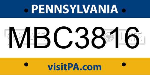 MBC3816 Pennsylvania License Plate