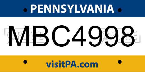 MBC4998 Pennsylvania License Plate