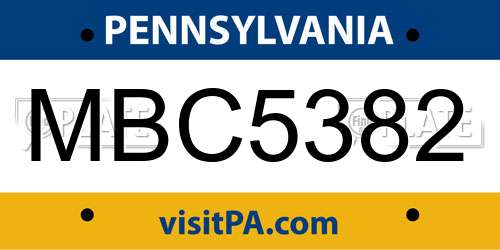 MBC5382 Pennsylvania License Plate