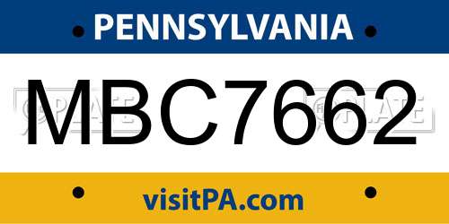 MBC7662 Pennsylvania License Plate