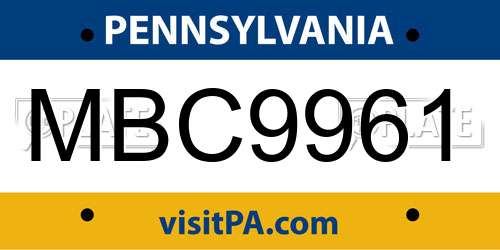 MBC9961 Pennsylvania License Plate