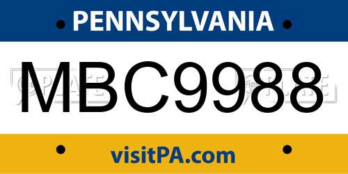 MBC9988 Pennsylvania License Plate