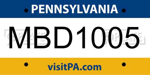 MBD1005 Pennsylvania License Plate