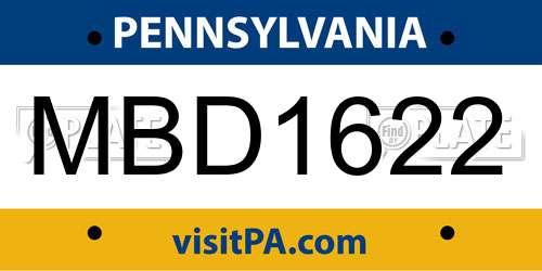 MBD1622 Pennsylvania License Plate