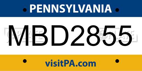 MBD2855 Pennsylvania License Plate