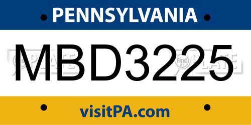 MBD3225 Pennsylvania License Plate
