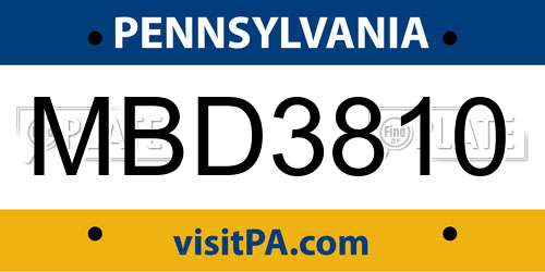 MBD3810 Pennsylvania License Plate