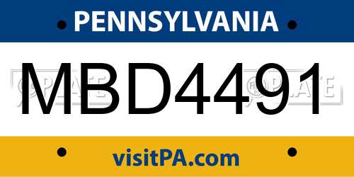 MBD4491 Pennsylvania License Plate