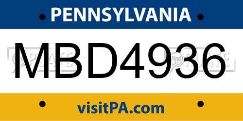 MBD4936 Pennsylvania License Plate