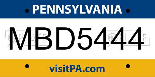 MBD5444 Pennsylvania License Plate