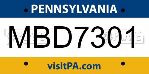 MBD7301 Pennsylvania License Plate