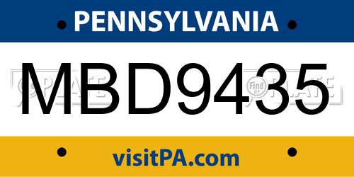 MBD9435 Pennsylvania License Plate