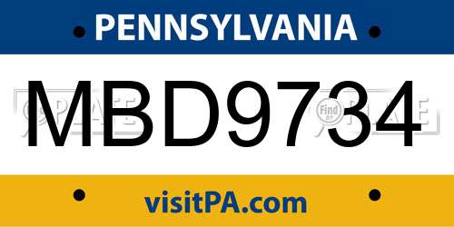 MBD9734 Pennsylvania License Plate