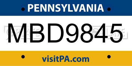 MBD9845 Pennsylvania License Plate