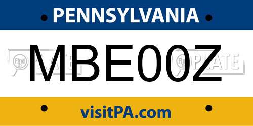 MBE00Z Pennsylvania License Plate