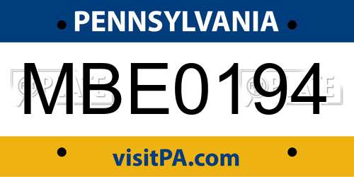 MBE0194 Pennsylvania License Plate