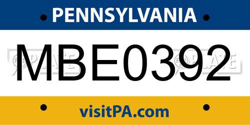 MBE0392 Pennsylvania License Plate