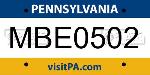 MBE0502 Pennsylvania License Plate