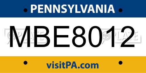 MBE8012 Pennsylvania License Plate