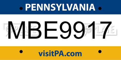 MBE9917 Pennsylvania License Plate