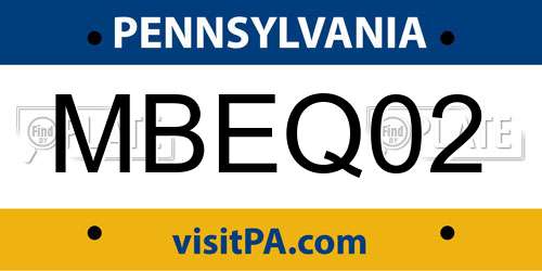 MBEQ02 Pennsylvania License Plate