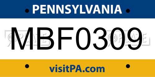 MBF0309 Pennsylvania License Plate