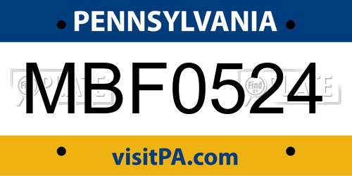 MBF0524 Pennsylvania License Plate