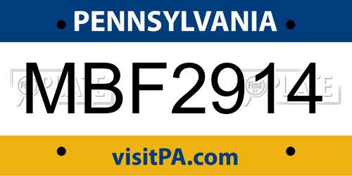 MBF2914 Pennsylvania License Plate