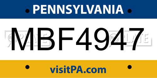 MBF4947 Pennsylvania License Plate