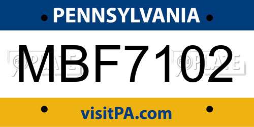 MBF7102 Pennsylvania License Plate