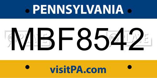 MBF8542 Pennsylvania License Plate